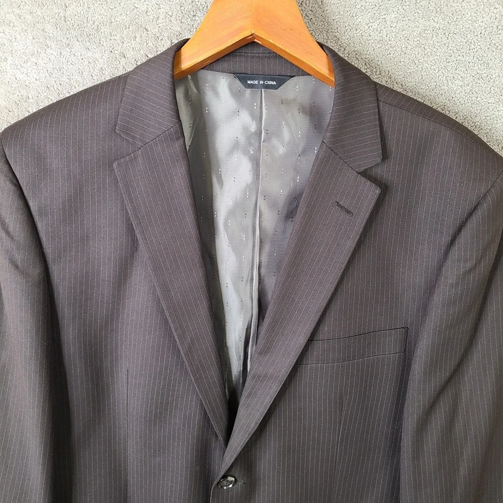 Evan Picone Jacket‎ Mens 42L Brown Striped Blazer Poly Blend 2 Button Suit Coat